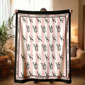 Victoria's Secret Vs Striped Print Flannel Blanket, Large Size, Soft Lightweight Warm, Cozy Blanket Throw, Perfect for Bed Sofa Office Camping Travel