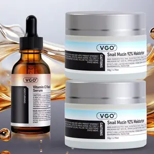 VGO Vitamin C Facial Serum Essence (60ml * 1) + VGO Snail Mucin 92% Moisturizer (50g * 2), Moisturize Skincare Daily Delicate Gentle Acne Cleanser Cream Cleanser Cream Radiance Comfort