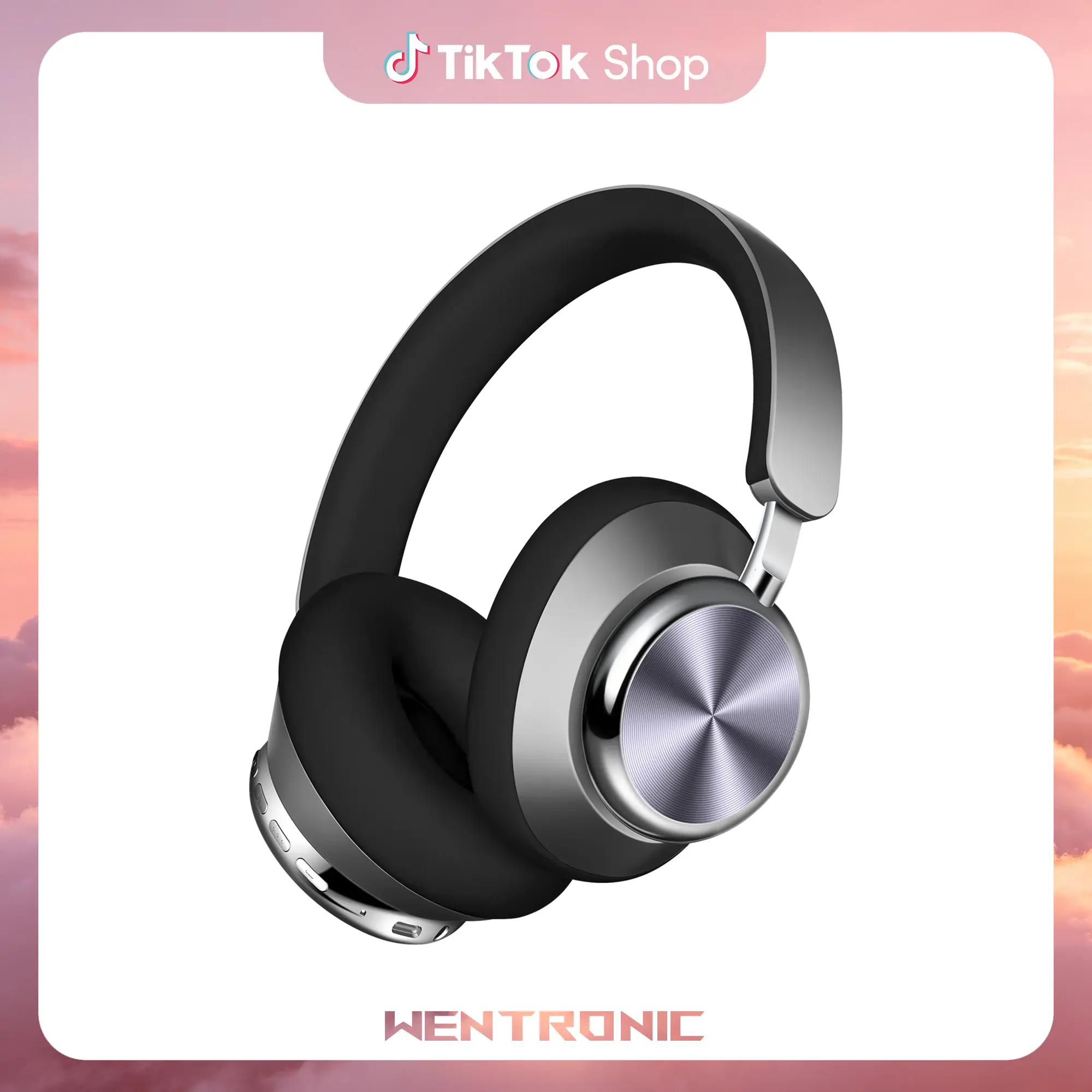 WENTRONIC Y03 ANC Enabled Over-Ear Bluetooth Headphones - Wireless Active Noise Cancellation, Adjustable Soft Ear Cushions, 48H Playtime, High Sound Quality, 6 EQ Music Modes, Stable Connection, 3.5mm Compatibility, Starlight Color