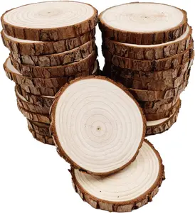 Wood Slices 30 Pcs with Bark - Round Wooden Discs for Crafts, DIY Projects, Rustic Wedding Decor