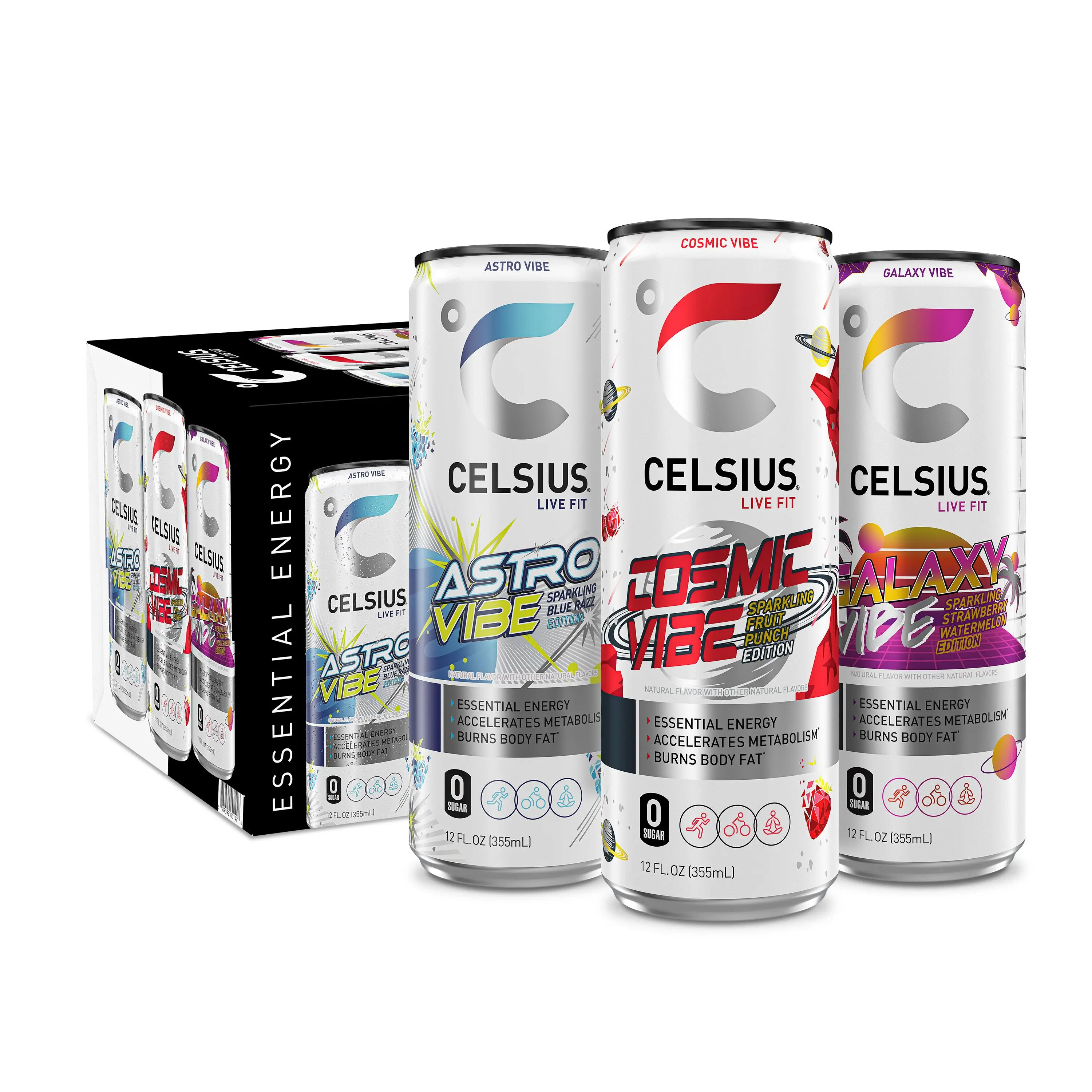 CELSIUS Sparkling Space Variety Pack, Functional Essential Energy Drink - 12 Ounce (Pack of 12)