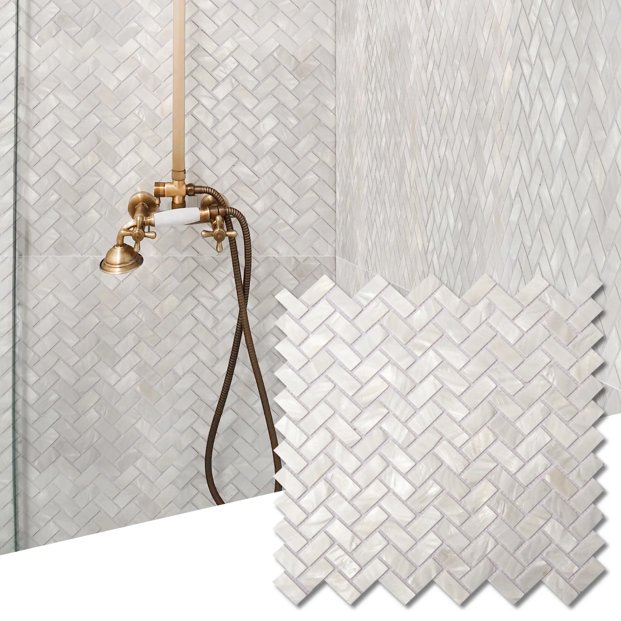 Art3d Undyed Eco-Friendly Natural Shell Tile, 12x12 Herringbone Pattern Cuttable 3D Wall Panels, 10 Sheets (10 Sq Ft), Waterproof Easy-to-Work-With Backsplash & Shower Wall Tile