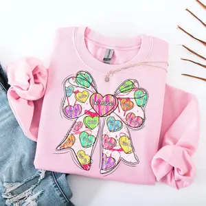 Be Mine Valentine Coquette Sweatshirt, Conversation Candy Heart Bow , Pink Brushstroke Valentine Shirt Design, XoXo