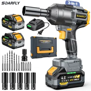 SOARFLY 3-in-1 Multi-Purpose 1000NM (750FT-LBS) Cordless lmpact Wrench, 2x 4.0Ah Batteries, Fast Charger, 6 Screwdriver Bit, 8 Drill Bit, 6 Sockets