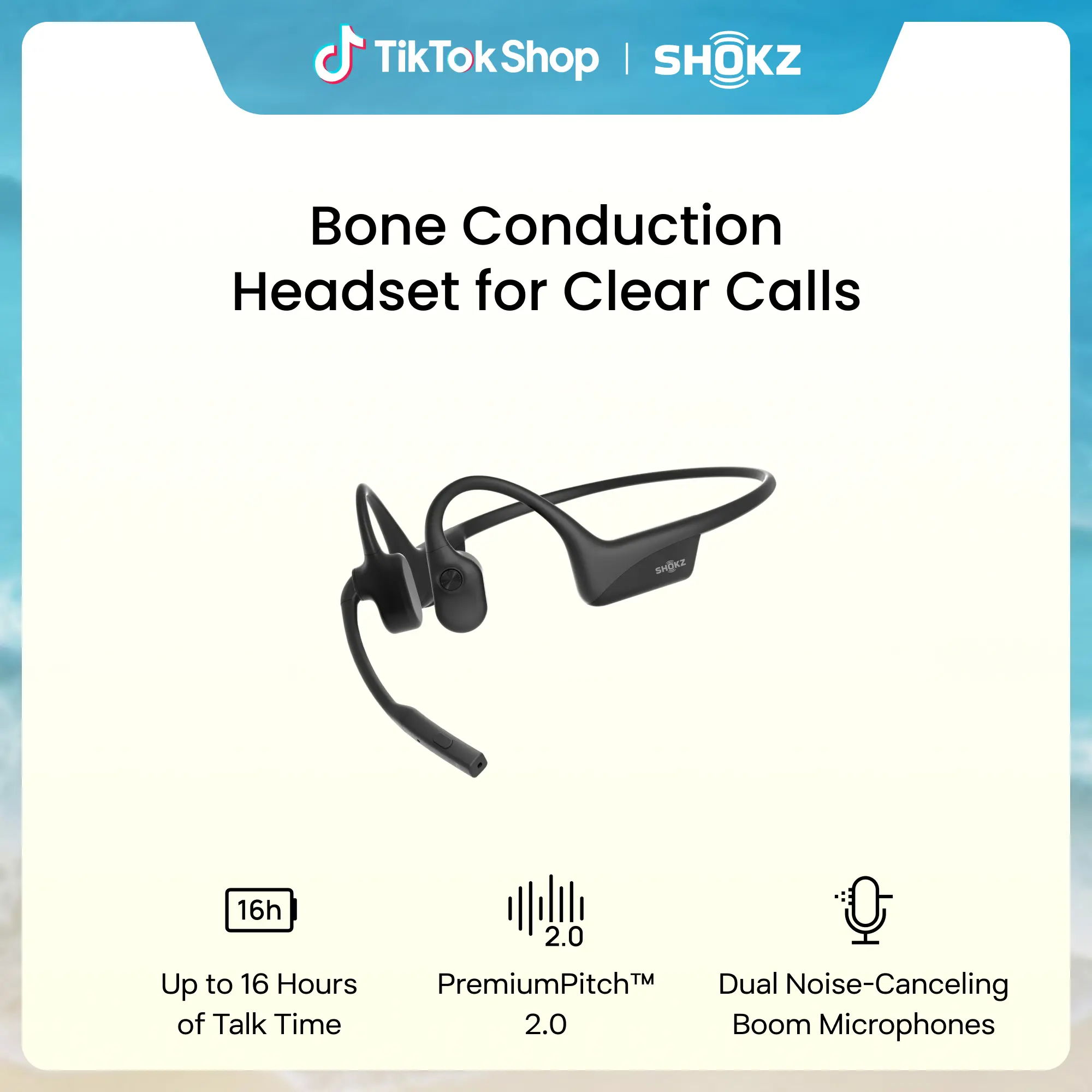 SHOKZ OpenComm2 - Open-Ear Bone Conduction Headphones, Wireless Bluetooth Computer Headsets with Noise Canceling Mic and Mute Button for Work, Call, Meeting, 16 Hours Talk Time for Mobile & PC, Black