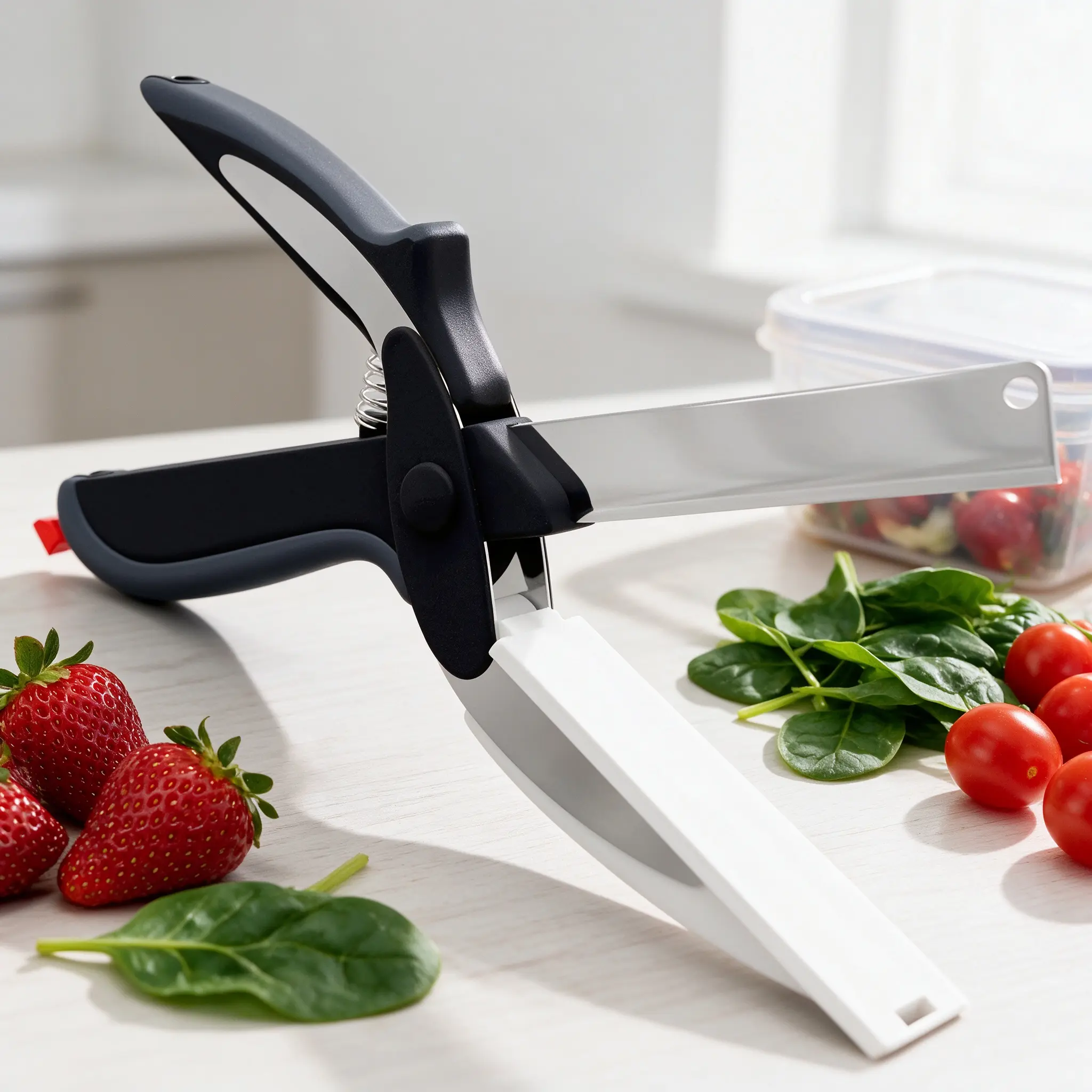9.6" Stainless Steel Kitchen Food Scissors with Built-in Cutting Board, Safety Lock, Multi-Function for Home Cooking, Meat, Chicken, Vegetables