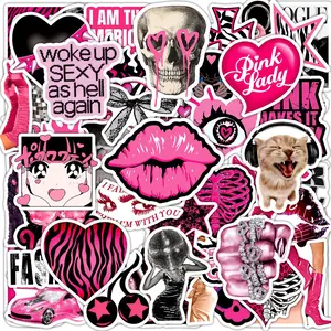 50 Retro Y2K Black and Pink Cool Stickers, Suitable for Scrapbooks, Diaries, Laptops, Water Bottles, Cars, and Other Faith-based Designs—gifts with Positive Messages.