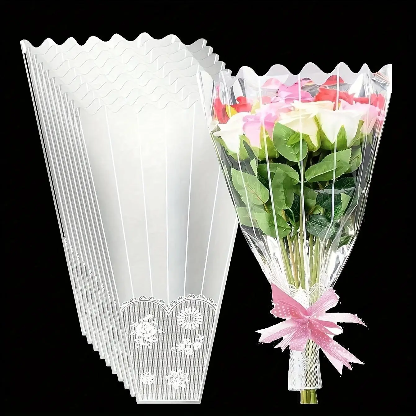 Bouquet bags, transparent bouquet covers, Bouquet Wrapper, Bouquet Packaging, lace-decorated flower packages, suitable for flower shops, Gift Wrapping Supplies