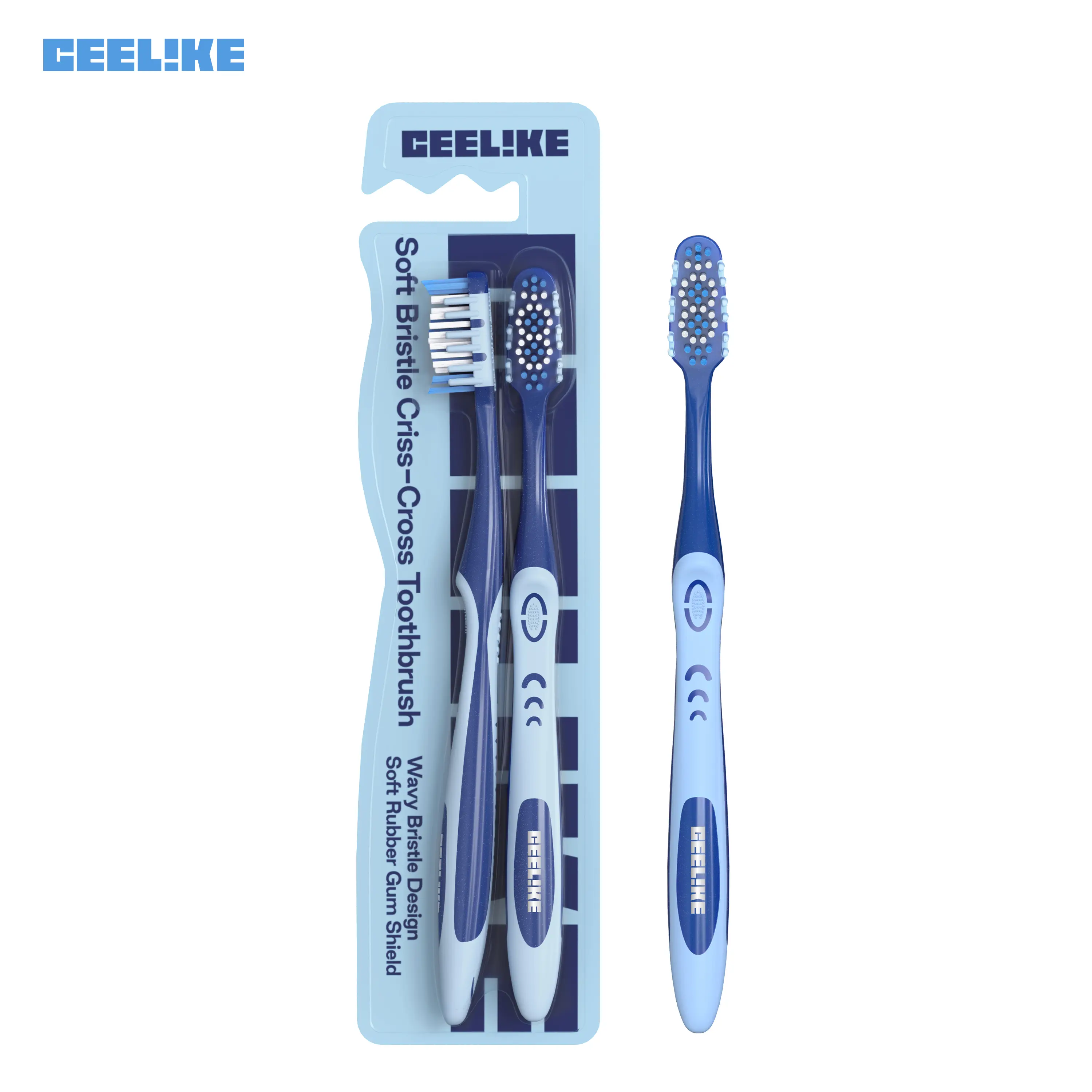 CEELIKE Soft Bristle Criss-Cross Toothbrush 2-Pack - 4-in-1 Oral Care, Effective Deep Cleaning & Gentle Gum Care