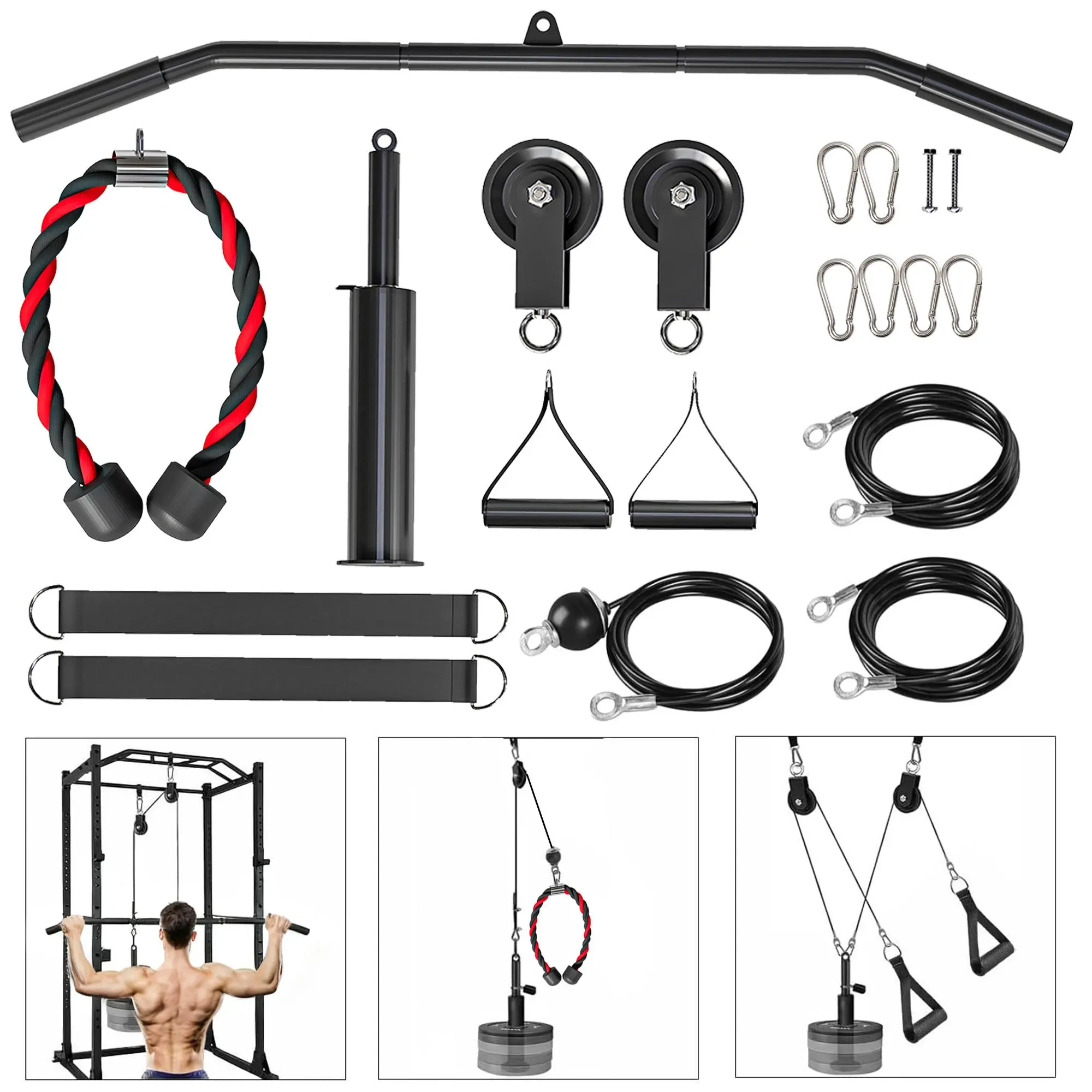 Soozier Weight Cable Pulley System Gym, Pulley System for Home Gym, Cable Machine Power Rack Pulley Attachment for LAT Pull Down, Biceps Curl, Tricep Workout, Red