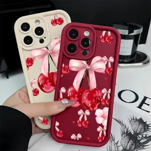 Bowtie cherry Pattern TPU mobile phone case Suitable for iPhone 17AIR 16ProMax 15 14 13 12 11 Plus cases camera full protector fashion high quality design fingerprint resistant gift anti drop durable Black Protective Phone Case Dinosaur Cartoon Anti-Fall