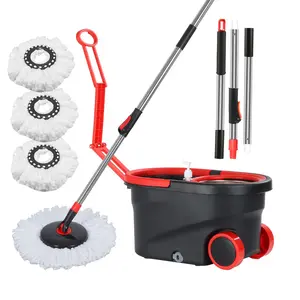 Spin Mop and Bucket Set Wring System 180° Rotation, Movable Wheels for Effortless Cleaning Spin Mop Bucket Set, 60in Stainless Steel Mop Handle, 3pcs of Microfiber Replacement Heads