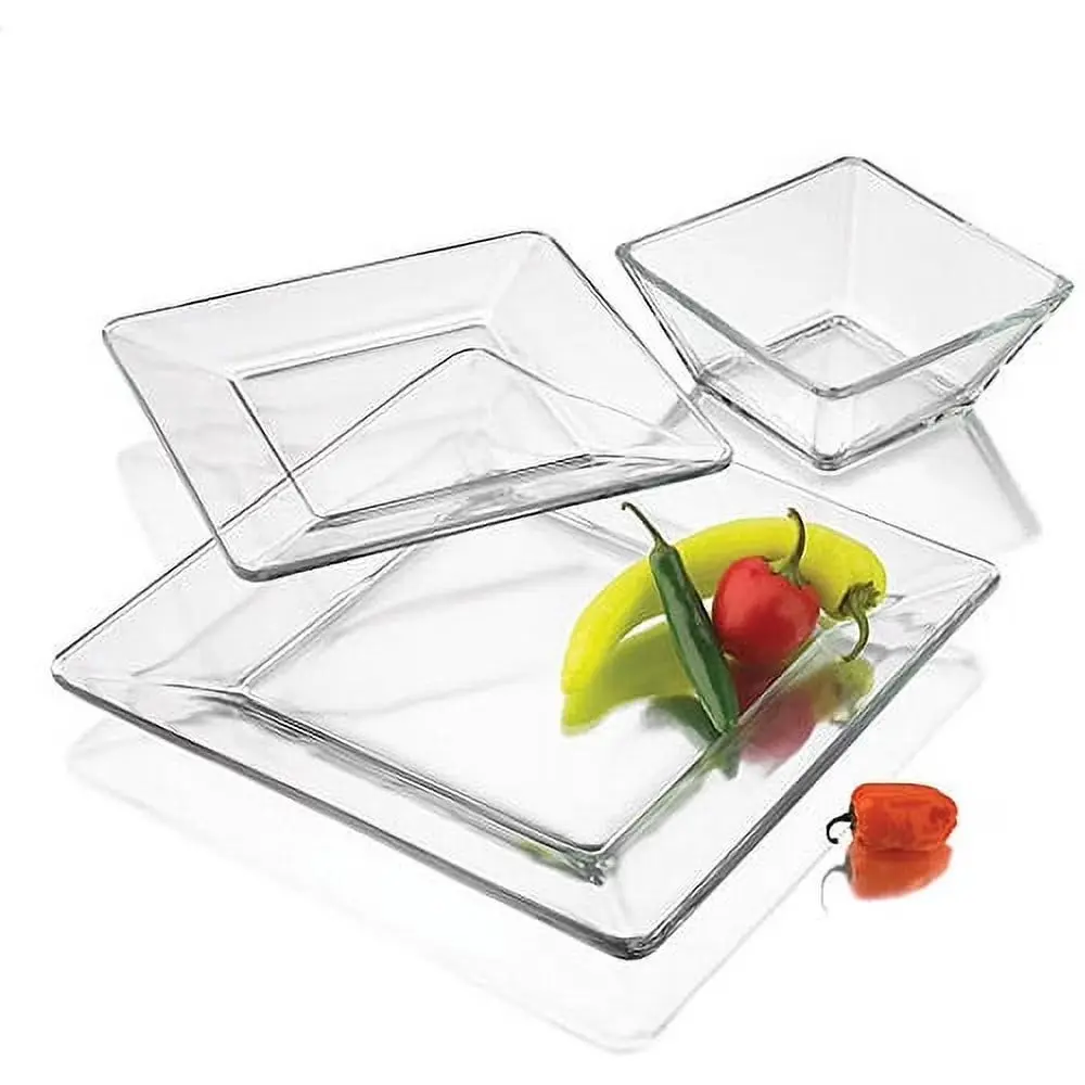 Mainstays 12 Piece Square Clear Glass Dinnerware Set