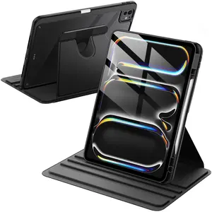 JETech Rotating Case ONLY for iPad Pro 13-Inch M5/M4 (2025/2024) with Pencil Holder, 360 Degree Rotation Protective Stand Cover Clear Back