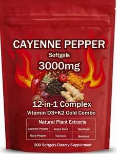 Cayenne Pepper Softgels Supplement, Supports Leg Vein, Heart and Blood Vessel Health, with Vitamin E D3+K2 and Extracts of Grape Seed, Hawthorn, Beetroot and Others (1)undefined