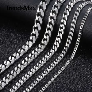 16-30" Stainless Steel Silver Cuban Curb Chain Necklace 3/5/7/9/11mm, Fashion Link Jewelry for Womens Mens Birthday Christmas Gift