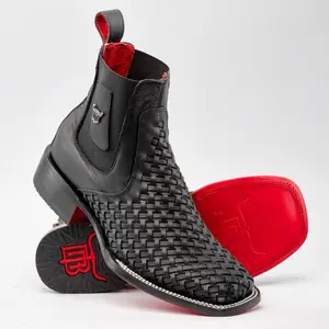 Men’s Black Basketweave Botin - Square Tie