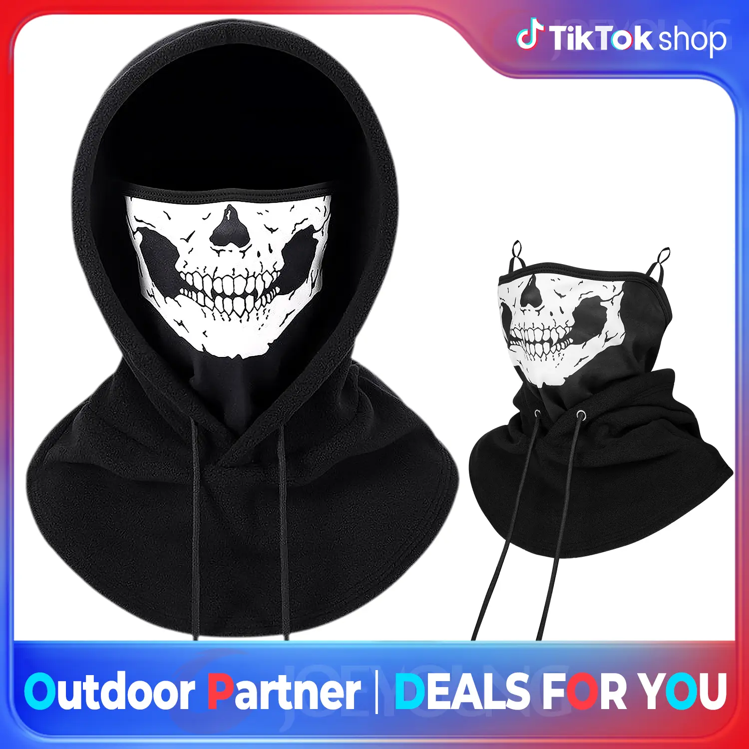 Skull Print Balaclava Ski Mask, 3-in-1 Thermal Fleece Face Covering for Adults, Adjustable Windproof Hood with Half Ear Loops for Cold Weather, Block Extreme Winter Elements, Thermal Wear, Half Mask, Outdoor Sports Mask