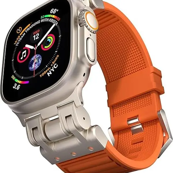 Rugged Titanium Steel Link Metal Connector Band for iWatch - Silicone Connectors, No Battery Needed, None, Multi-Sizes for iWatch Ultra/Ultra2 49mm, Series 9-1 45mm/44mm/42mm, Orange, Casual, Chic, Durable, Skin-Friendly