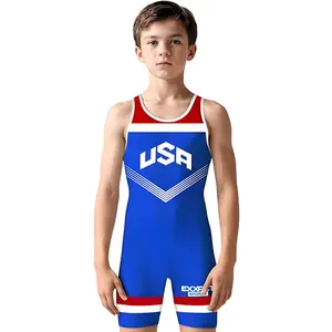 Exxact Sports Sublimated Youth Wrestling Singlet For Boys, Premium Powerlifting Singlet, Kids Wrestling Singlets For Training (Royal Blue USA)