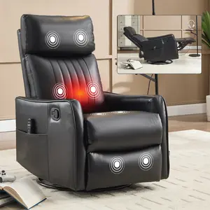 Multi-Color PU/Fabric Recliner Chair with 360° Swivel & Rocking Function, Manual Recline up to 155°, 8 Vibration Massage Nodes & Lumbar Heat, No-Tools Assembly for Living Room