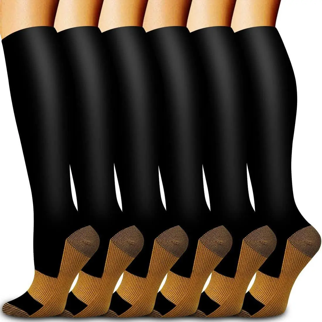 6 Pairs Compression Socks for Women, Color-Block Mid-Calf Design, Absorbent & Breathable for Running and Recovery, Absorbent Mid-Calf Socks, Breathable Mid-Calf Socks