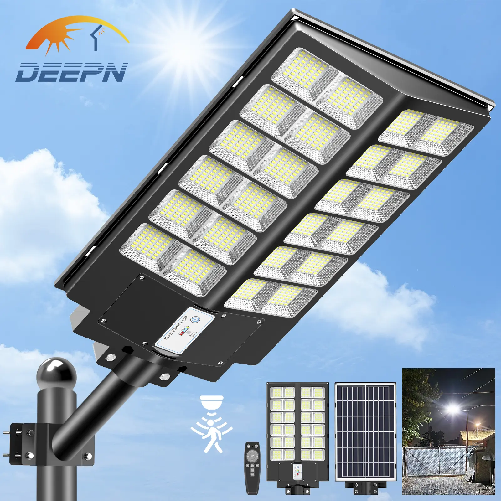 DEEPN Solar outdoor lights 6500K Spotlight, waterproof IP67, 5 lighting modes, with intelligent motion detection, suitable for parking lots, gardens, courtyards, and other outdoor places
