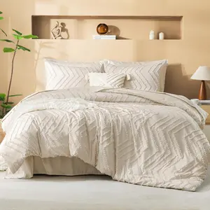 Litanika 7-Pieces Chevron Tufted Boho Bedding Set, Microfiber Comforter Set with 1 Comforter, 1 Flat Sheet, 1 Fitted Sheet 14" Deep Pocket, 2 Pillowcases & 2 Pillow Shams
