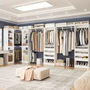 99''-159'' Modern Closet System with 6 Drawers ＆ Hanging Rods,Reversible Walk-in Closet Organization Wardrobe with Storage Shelves Home Furniture
