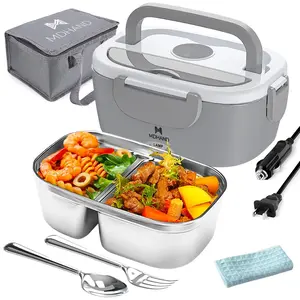 Electric Lunch Box Food Heater, 65W Faster Heated, Food Warmer 110V/12V/24V Self Heating for Work/Car/Outdoors, Portable Heated Lunch Box for Adult with Lunch Bag Pink/White/Grey