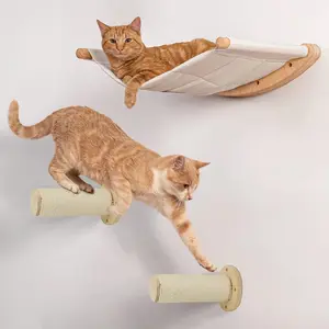 【Summervibes】3-Piece Wall Mounted Cat Climbing Set  Cat Hammock with Two Steps 【petlovers】&Cat Bed &Cat Juamping Platform Furniture &Cat tree cat stuff for indoor Home