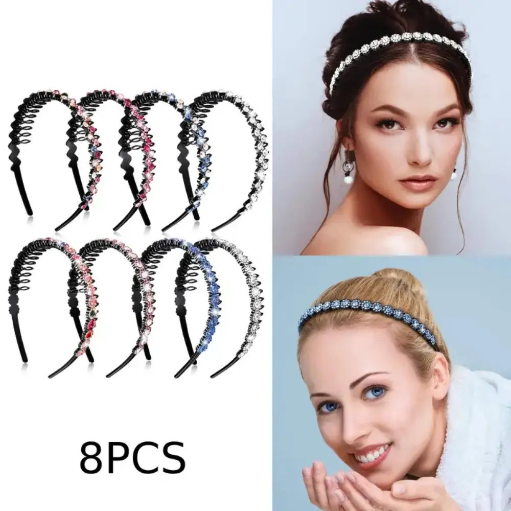 8PCS Rhinestone Comb Headbands, Crystal Teeth Comb Headbands, Non-Slip Hair Band Hair Accessories for Women, Flower, Wave, Headband, Multicolor, Plastic, Great for Birthday Gifts, Party, Christmas Gifts, Thanksgiving Gifts, Wedding Anniversary tiktokshops