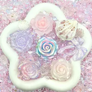 Mystic Rosette - Rose Rose Mix - Floral Resin Cabochon Mix with Rhinestones – Assorted Flower Resin Charms for Whipped Cream Glue, Resin Art & Mirror Decoration
