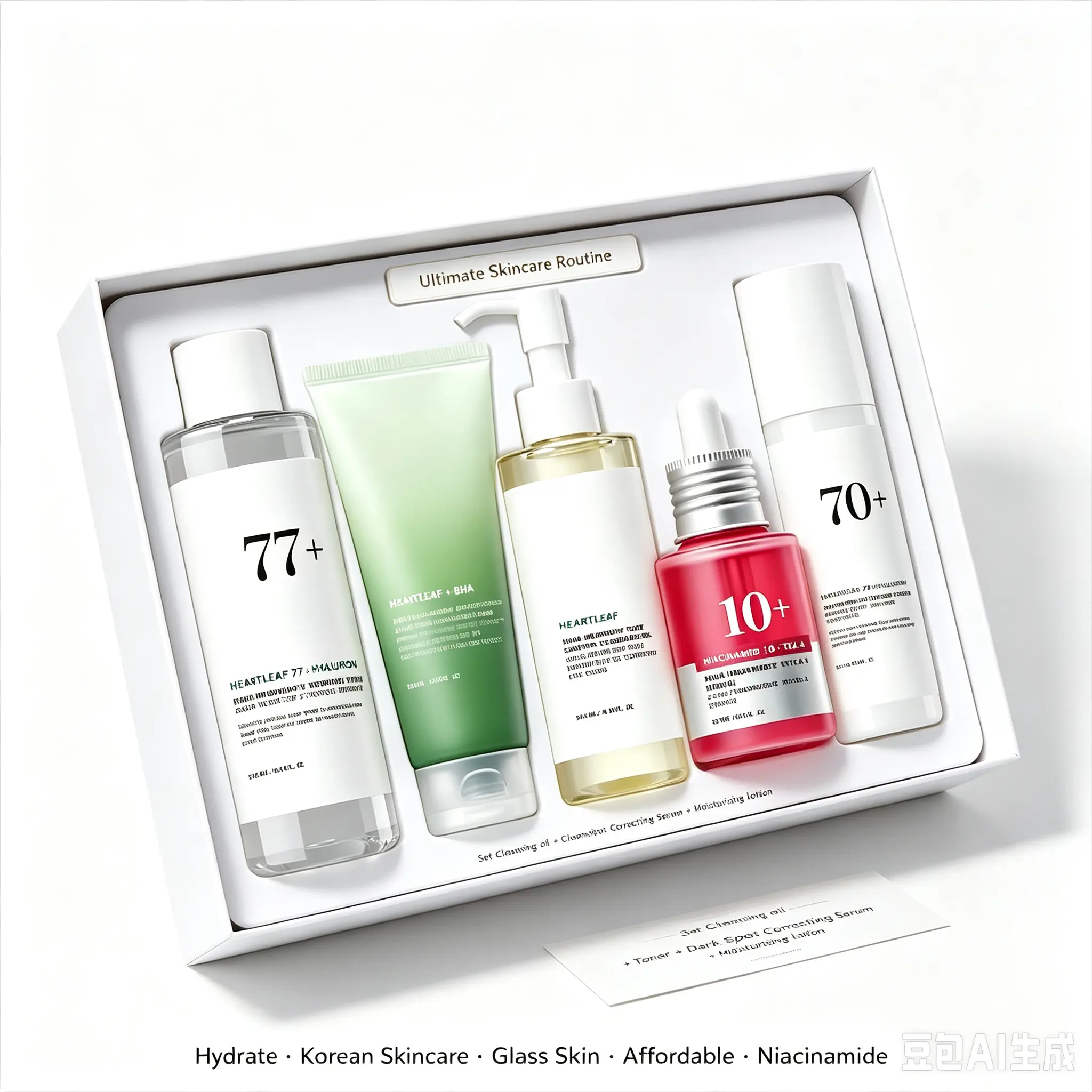 Complete Korean Skincare Routine Kit | 5-Piece Glass Skin Care Set with Cleanser, Toner, Serum & Moisturizer for Hydrated Glow