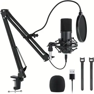 Professional USB Condenser Mic Kit with Boom Arm, Pop Filter – 192KHz/24Bit for Podcast, Recording, Streaming