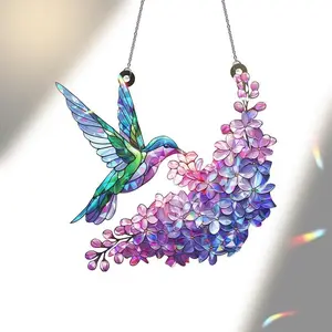 Prismatic Hummingbird and Lilac Window Hanging, Vibrant Floral Suncatcher, Colorful Bird Sun Catcher, Botanical Window Decor, Aesthetic Home Decor, Garden Lover Gift