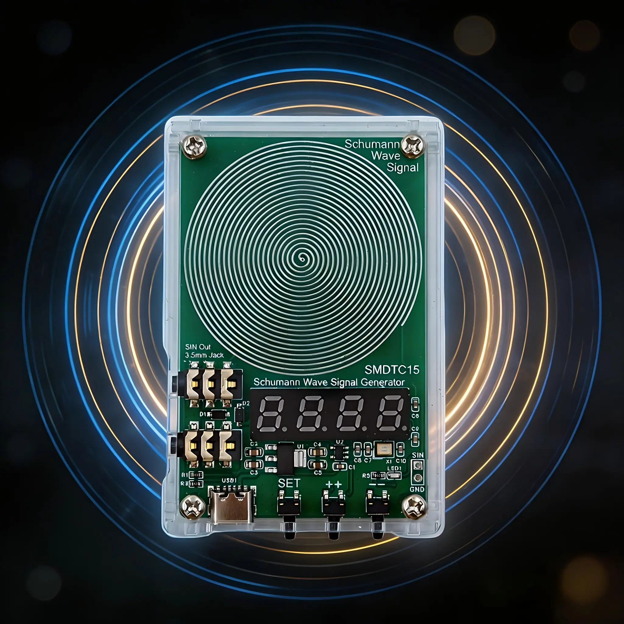 7.83Hz frequency generator, adjustable 0.01Hz to 9999Hz sine wave generator, pulse frequency device audio machine, suitable for meditation and yoga, USB power supply with USB cable and AUX audio cable, white/black/green