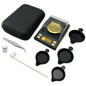 Milligram scale with case, 4 powder pans, mg scale, 50g by 0.001g, digital powder scale for supplement,6 weighing units,includes cal weight,2 scoops,tweezers (batteries included)