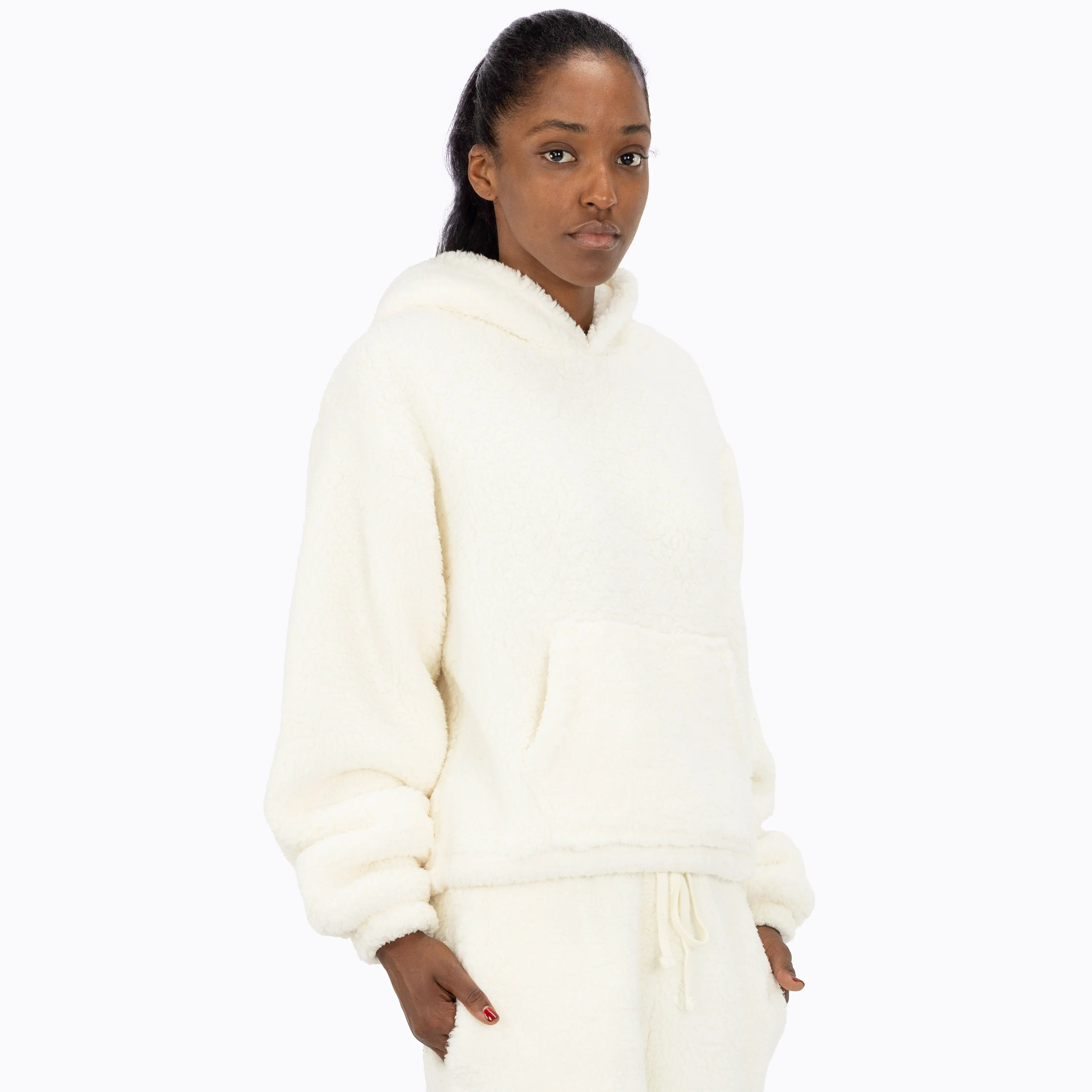 Womens Micro-poly Sherpa Fleece Hoodie - Egret