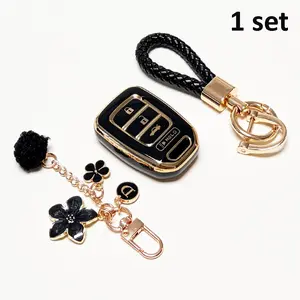 for Honda Car Key Protection Case Car Key Protector Soft Durable Tpu Material 360 Degree Protection for Accord Civic Cr-V Hr-V Pilot Ridgeline Se Lx 4 Button Set