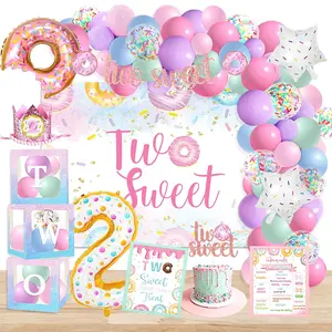 Donut and Ice Cream Two Sweet Birthday Decorations with Cake Toppers and Balloons for Girls