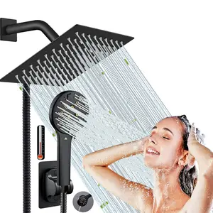 Shower Head,Rainfall Shower Head with Handheld Combo, 6/8 High Pressure Rainfall Shower Head / 6 Settings Handheld Showerhead Combo,Shower Holder/78'' Hose
