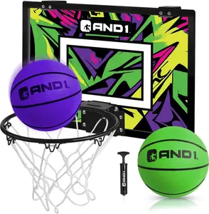 AND1 Over the Door Mini Basketball Hoop: 18x12 Shatterproof Backboard, 2 Mini Basketballs, and Hand Pump Included - Ultimate Indoor Accessory