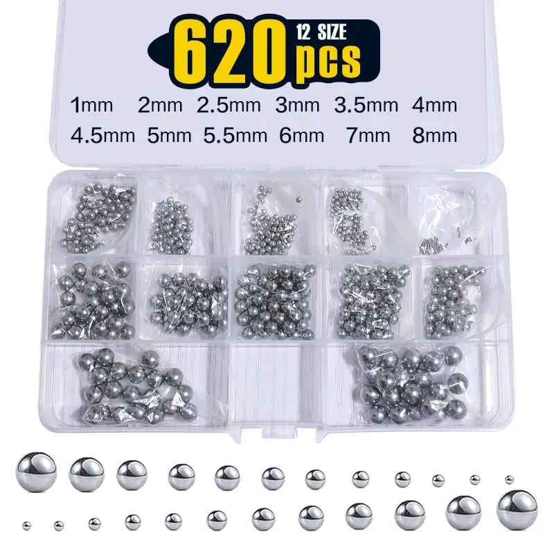 620Pcs 1-8mm Metric Precision Assorted Loose Bicycle Bearing Steel Ball Assortment Kit(12 Sizes) Metal Parts