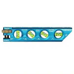 LEVTECH E55 Electrician's Conduit Bending Level, 6in Blue Magnetic Pipe Level with 4 Rare Earth Magnets, Aluminum Chamfered Brass Screw, Extra Vial & Magnetic Grip for High Accuracy