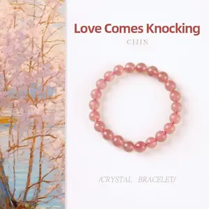 [Love Knocks Door] crystal bracelet, strawberry quartz single strand, unisex, daily wear gift, natural stone, love romance symbol