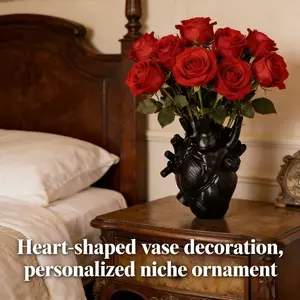 New Anatomical Heart Shaped Vase with Black Matte Finish, Modern Artistic Home Decor, Perfect for Studio, Cafe, Bar, Can Hold Artificial Flowers, Ideal for Unique Personalized Gifts.