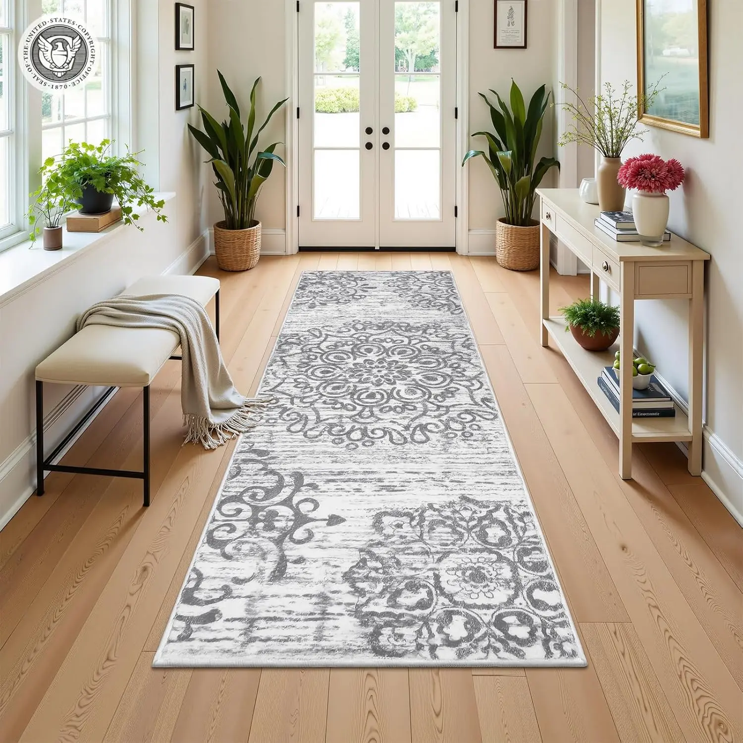 [Clearance] HEBE Vintage Medallion Boho Style Home Decor Hallway Runner - Soft Washable, Non-Slip, Distressed Living Room Rug for Bedroom, Kitchen, Home Decor Rug, Boho Style Rug