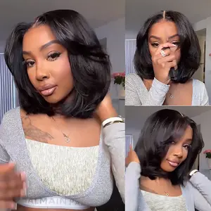 [New In] Wiggins Hair Glueless Layered Cut Yaki Straight Bob Wig 7*5 Lace Closure Wigs Human Hair Ready To Go Pre Cut Lace Pre Plucked Beginner Friendly