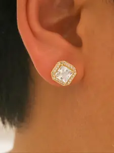 Men's Elegant Square Shaped Artificial Crystal & Rhinestone Decor Stud Earrings (1 Pair), Fashion Jewelry for Party, Daily Clothing Decor, Trendy All-match & Exquisite Jewelry for Birthday Gift, Artificial Zircon Earrings